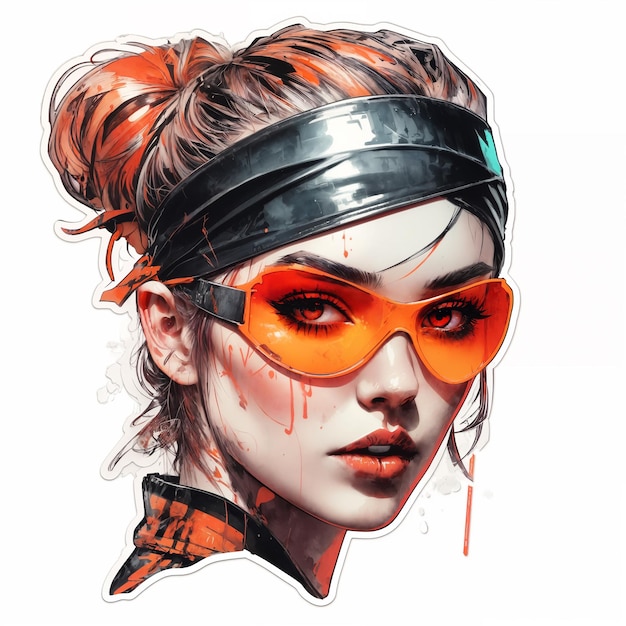 Grunge portrait of a young woman in orange goggles