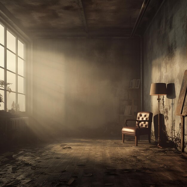 Grunge Room Interior with Foggy Atmosphere 3D Render