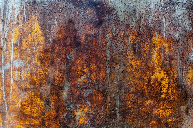 Grunge rusty metal texture background with patches of old\
yellow paint