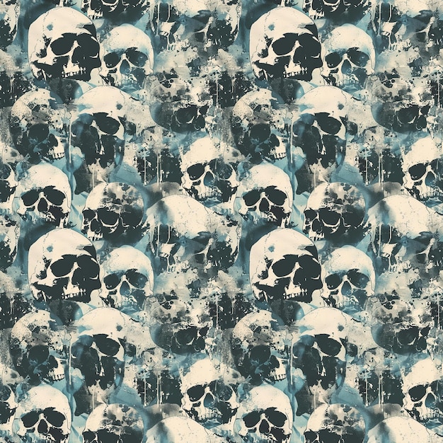 写真 grunge skulls seamless tile with spooky and edgy theme (グランジ・スカルズ・シームレス・タイル) は,恐ろしいテーマとエッジなテーマで作られています.