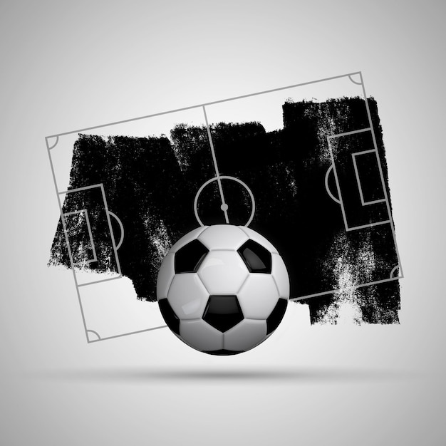 Photo grunge soccer background with football pitch and soccer ball