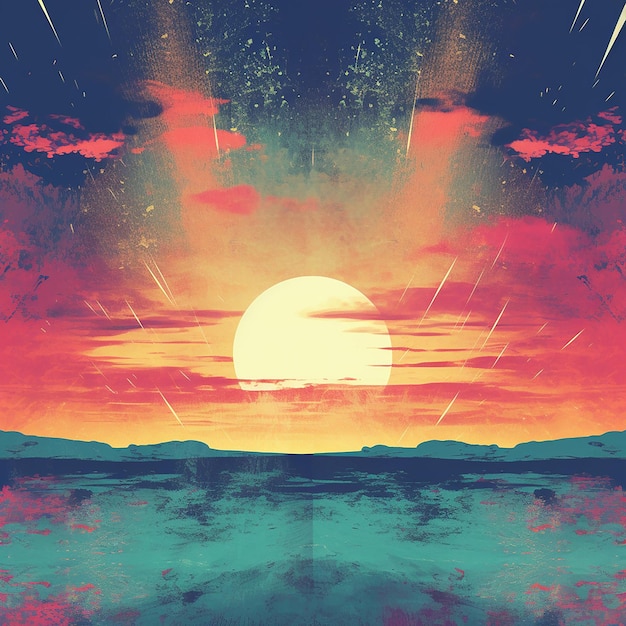 Grunge Style Abstract Sunset Landscape Background