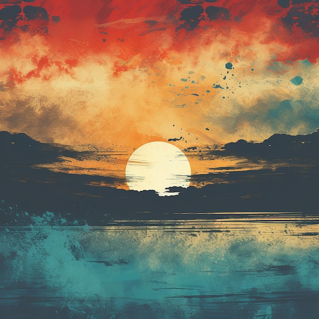 Photo grunge style abstract sunset landscape background