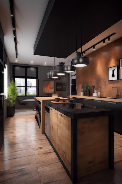 Photo grunge style kitchen interior in modern luxury house