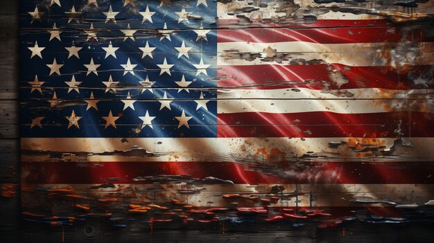 Photo grunge texture flag of usa painted onto a wooden wall