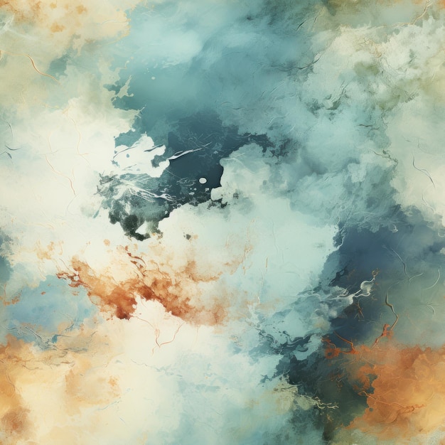 Grunge Vintage Cracked Watercolor Background of Whispy White Clouds AI Generated