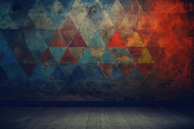 Photo grunge wall background with geometric shapes in colors and soft light generative ai