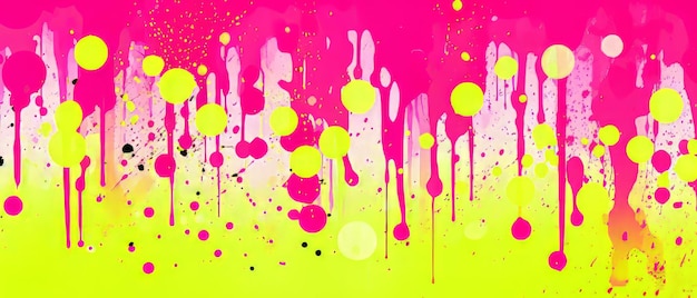 Фото Цифровое искусство, вдохновленное гранжем, с неоновыми розовыми желтыми и зелеными брызгами краски