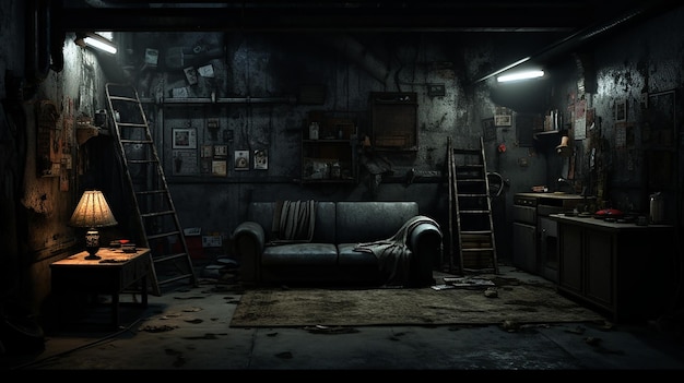 Grungy dark interior Generative AI