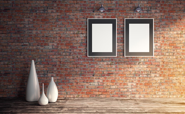 Grungy interieur met twee witte postersjablonen voor presentatie