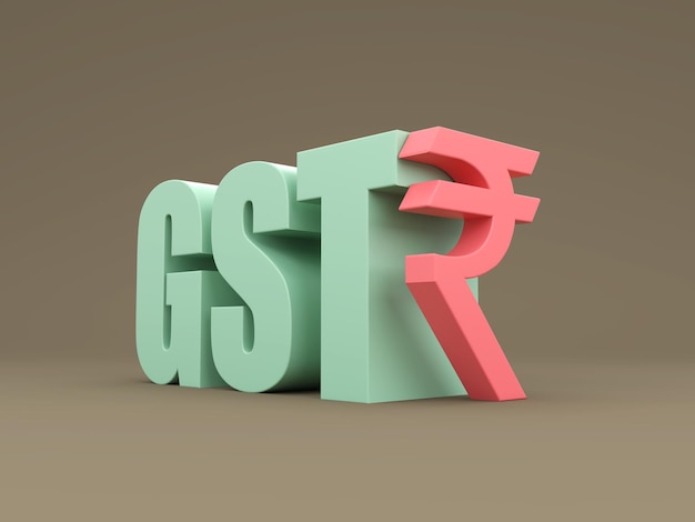 GST-concept met Indiase roepie-symbool - 3D-renderingafbeelding