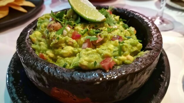 Photo guacamole dip served in a dish