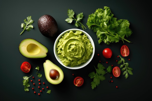 Guacamole ingredients on white background Flat lay