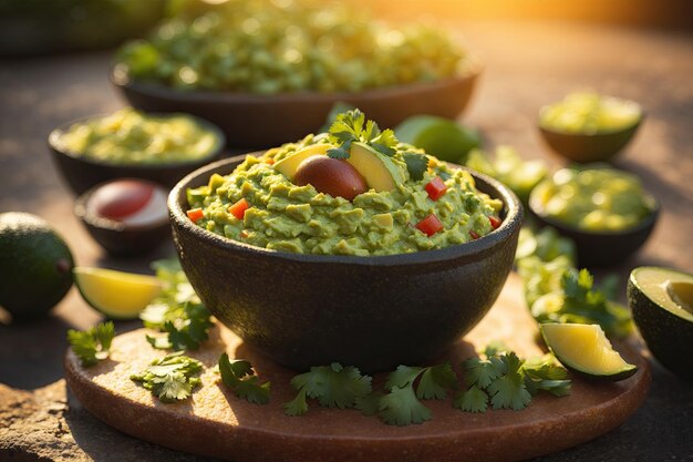 Foto guacamole met avocado bovenaanzicht ai generatief