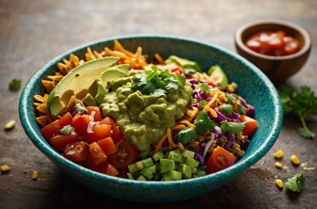 Foto guacamole met veggie burrito's.