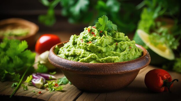 Photo guacamole sauce mexican food creamy