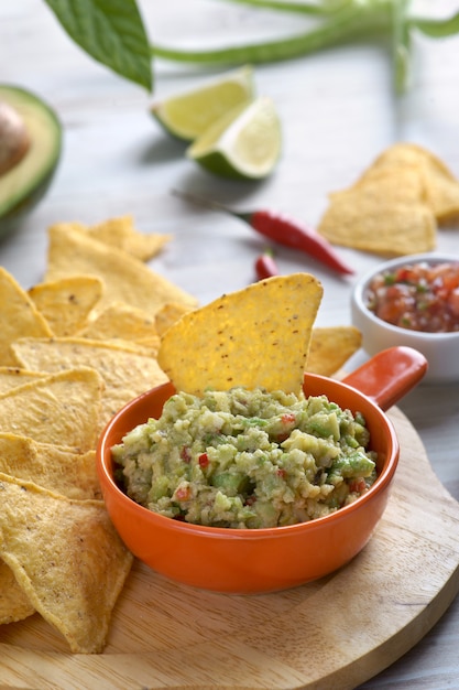 Guacamole sauce with tortilla chips