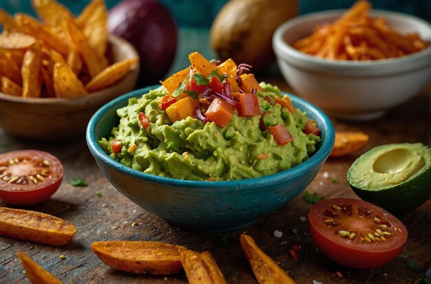 Guacamole served as a topping for loaded sweet potato