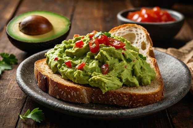 Guacamole Spread on Toasted Sourdough Bread