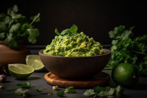 guacamole with cilantro and lime on top