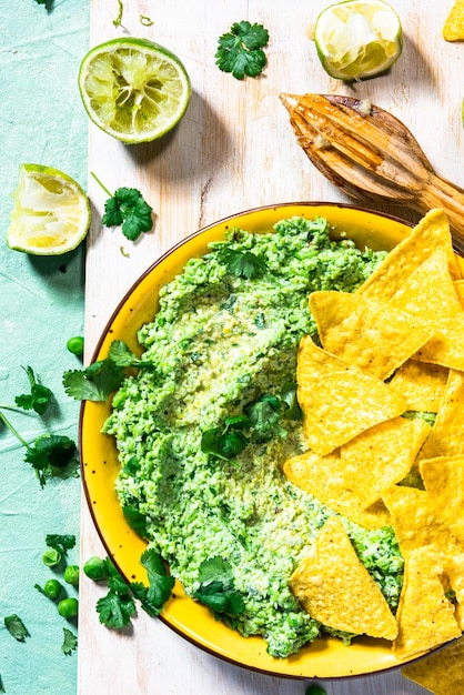 Guacamole with nachos Mexican street food