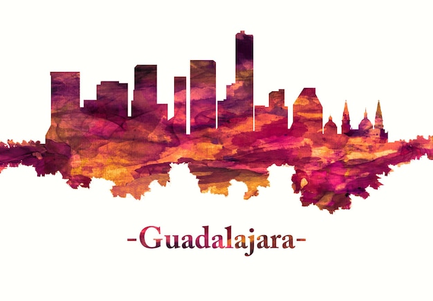 Guadalajara Mexico skyline in red