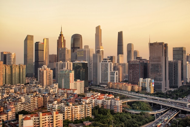 Photo guangzhou, china-feb. 29, 2016: guangzhou city modern buildings in the sunset.