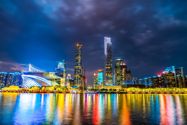 Guangzhou city night and architectural landscape skyline