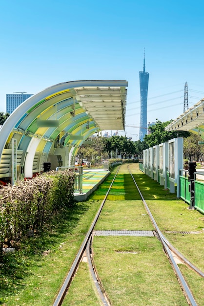 Guangzhou light rail rail transportation closeup