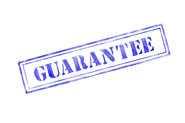 Photo guarantee texturised rubber stamp over isolated background