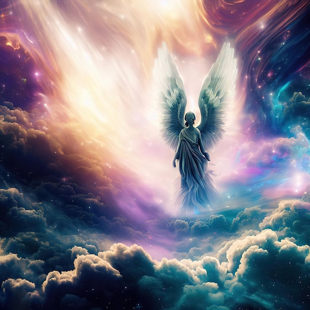 守護天使の光があなたを見守っている金色の天使の羽のペアと、その間に輝く光