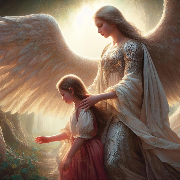 Photo guardian angel protecting a child