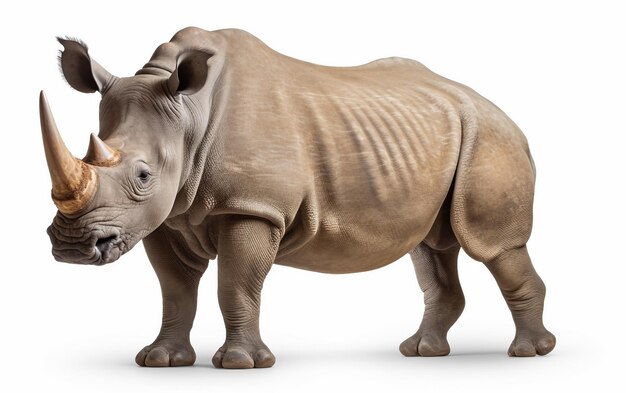 Photo guardian of the savanna the sturdy rhinoceros with its prominent horn isolated on white background