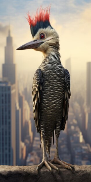 Photo guardian woodpecker a mohawked bird protecting the world trade center