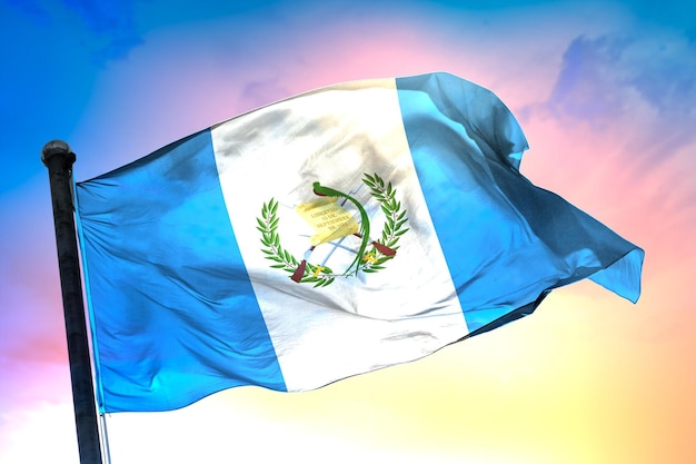 guatemala country flag, 3d flag, and color background.