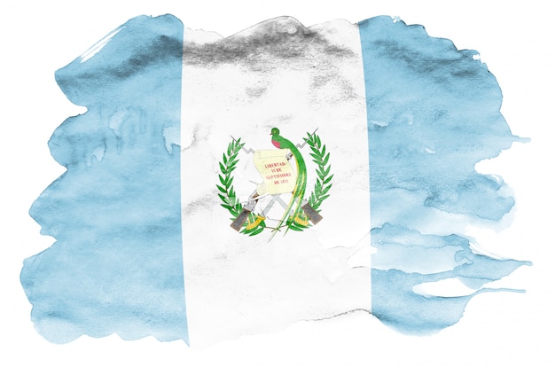 Флаг Гватемалы изображен в жидком стиле акварели на белом