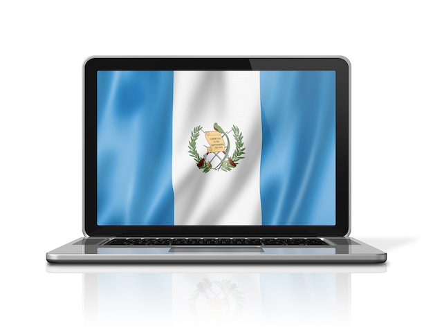 Guatemala flag on laptop screen isolated on white. 3D illustration render.