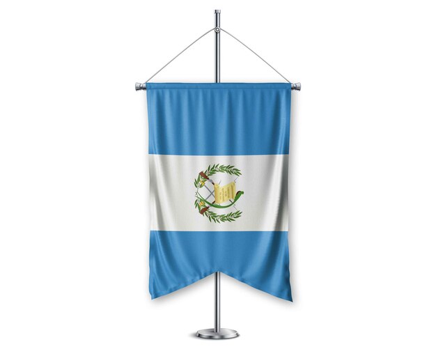 Photo guatemala_up 3d flags on pole stand support pedestal realistic set and white background