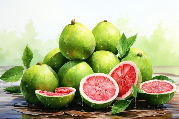 Guava fruit watercolor painting