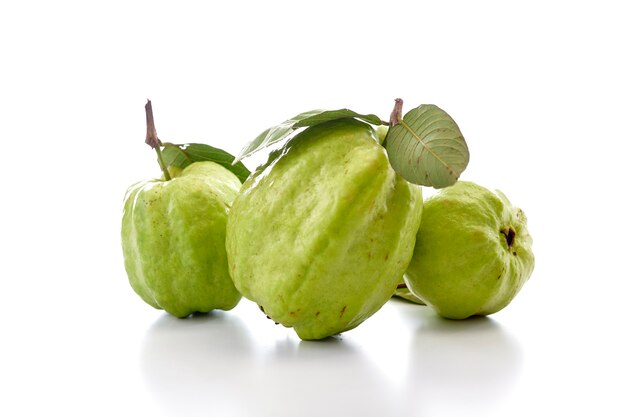 Guava with leaf Isolated on white background Concept Fruit for health