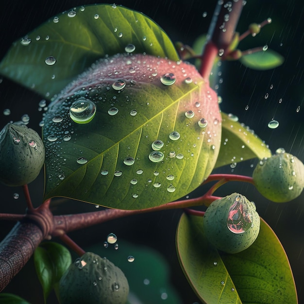 Guaves bedekt met dauwdruppels afbeeldingen Generatieve AI