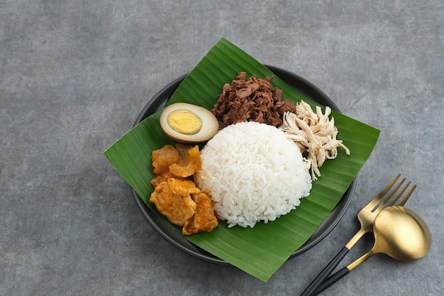 Gudeg, a typical food from Yogyakarta, Indonesia, made from young jackfruit cooked with coconut milk