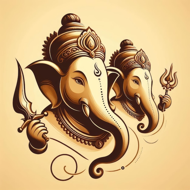 단순한 배경과 단순한 색상과 단순한 배경으로 2d 스타일의 GudiPadwa ganesha 머리