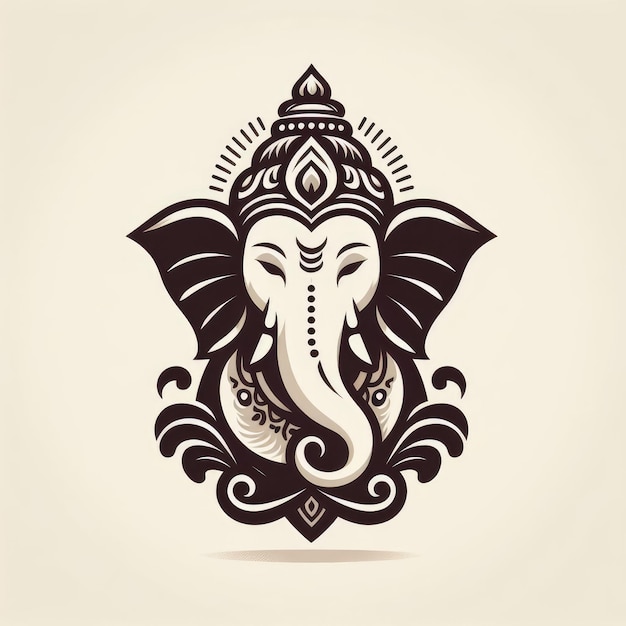 シンプルな背景のシンプルな色とシンプルな背景の2DスタイルのGudiPadwa ganesha頭