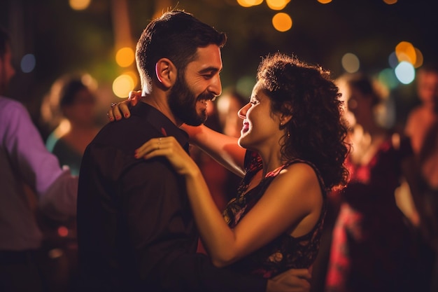 Guests engaging in friendly salsa danceoffs Latin party