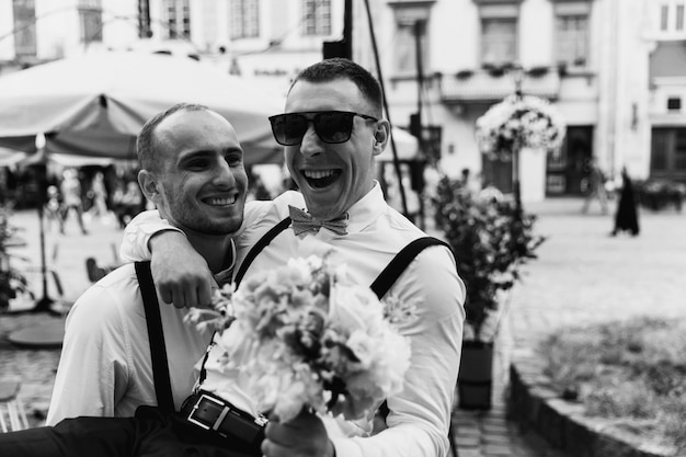 Guests Throwing Confetti Over Bride And Groom
