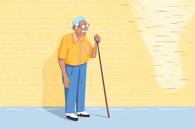 A guide cane for visually impaired near a wall