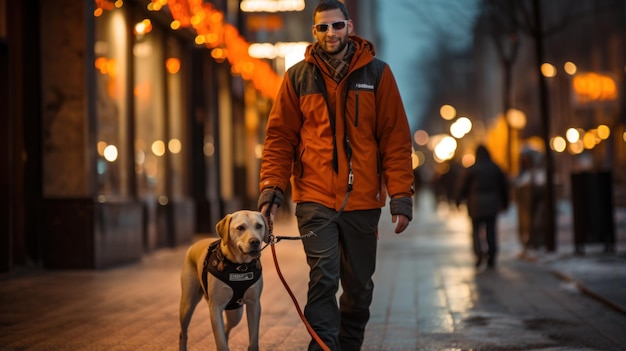 Photo guide dog helps visually impaired man walk
