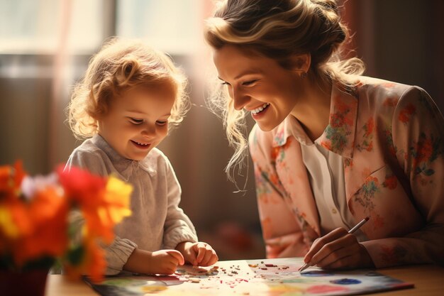 Photo guiding growth teacher and baby interaction in kindergarten