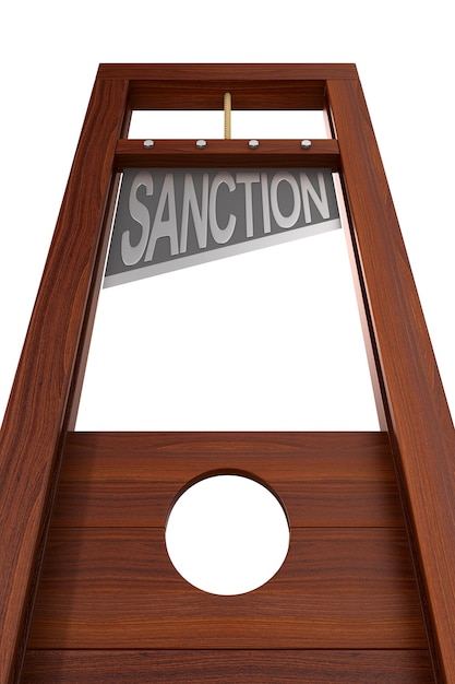 Guillotine with text sanction on white.